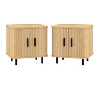 HOMCOM Set 2 Comodini in stile Nordico con Ripiano a 2 Livelli e Anta Scorrevole, Comodini per Camera da Letto in Legno e Acciaio, 48x40x48 cm, Rovere