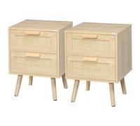 HOMCOM Set di 2 Comodini per Camera da Letto, Comodini Stile Boho Eleganti con 2 Cassetti, 40x40x56cm, Colore Legno Naturale