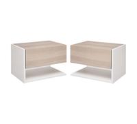 HOMCOM Set 2 Comodini Sospesi a Parete con Cassetto e Mensola Bianco e Rovere