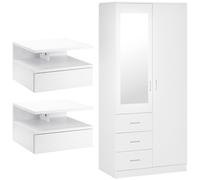 HOMCOM Set 2 Comodini Sospesi con Cassetto e Armadio 2 Ante con Specchio Bianco