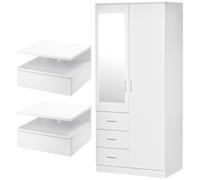 HOMCOM Set 2 Comodini Sospesi con Cassetto e Guardaroba 2 Ante con Specchio