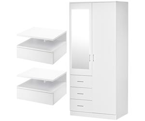 HOMCOM Set 2 Comodini Sospesi con Cassetto e Guardaroba 2 Ante con Specchio