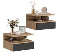 HOMCOM Set 2 Comodini Sospesi con Cassetto e Mensola 35x32x22.5 cm Nero e Rovere