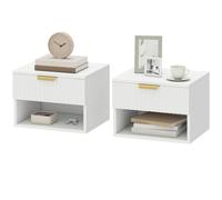 HOMCOM Set 2 Comodini Sospesi con Cassetto, Pannelli Scanalati e Ripiano Bianco