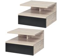 HOMCOM Set da 2 Comodini Sospesi per Camera da Letto, 2 Comodini per Camera da Letto, Moderni e di Design, con Cassetto e Mensola Superiore in Legno, 35x32x22.5cm, Rovere e Nero