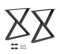 HOMCOM Set 2 Gambe per Tavolo in Acciaio, Gambe per Mobili a Forma di X, con 12 Fori, 12 Viti e 4 Piedini Regolabili, Stile Industriale, per Panche, Tavolini, 60x10x43 cm, Nero