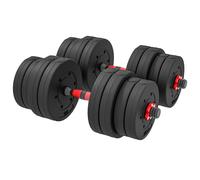 HOMCOM Set 2 Manubri Convertibili in Bilanciere, 25kg Totali con 12 Dischi Nero