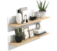 HOMCOM Set 2 Mensole da Parete per Casa e Ufficio, Mensole Portaoggetti in Legno per Cucina e Soggiorno, 80x16.5x20 cm, Bianco e color Legno