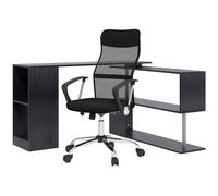 HOMCOM Set 2 Pezzi con Sedia da Ufficio e Scrivania Angolare Nero