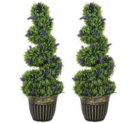 HOMCOM Set 2 Piante Artificiale in PE con Lavanda e Vaso Ø28x90 cm Verde