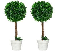 HOMCOM Set 2 Piante Finte Alberi di Bosso da Interno ed Esterno e Vaso Ø28x60cm