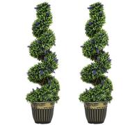 HOMCOM Set 2 Piante Finte da Interno di Bosso a Spirale 115cm Verde e Blu | Con Lavanda, 41 Fiori e Vaso, Piante Topiaria Artificiali da Esterni, Pianta Finta Anti-UV, Decorazione Casa, Giardino