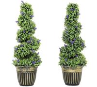 HOMCOM Set 2 Piante Finte da Interno di Bosso a Spirale 90cm con Lavanda, 30 Fiori e Vaso, Piante Topiaria Artificiali da Esterni, Pianta Finta Anti-UV per Decorazione Casa, Giardino, Verde e Blu