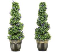 HOMCOM Set 2 Piante Finte da Interno di Bosso a Spirale 90cm Verde e Blu | Con Lavanda, 30 Fiori e Vaso, Piante Topiaria Artificiali da Esterni, Pianta Finta Anti-UV, Decorazione Casa, Giardino