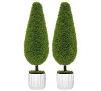 HOMCOM Set 2 Piante Finte per Interni, Cipresso Finto, Vasi da Ø12x16 cm, Muschio e Cemento, Piante Artificiali Realistiche da 90 cm in PE e Plastica, Verde e Bianco