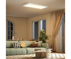 HOMCOM Set 2 Plafoniere LED Sottili dal Design Minimal e Moderno con Colore Regolabile, Lampadario LED in Acciaio e Plastica, 60x30x3.7 cm, Bianco