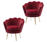 HOMCOM Set 2 Poltrone Vintage a Conchiglia in Velluto, Poltroncine da Camera e Soggiorno con Schienale Alto, 76x67x74 cm, Rosso Scuro
