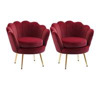 HOMCOM Set 2 Poltrone Vintage a Conchiglia in Tessuto Effetto Velluto Rosso