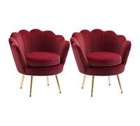HOMCOM Set 2 Poltrone Vintage a Conchiglia in Velluto, Poltroncine da Camera e Soggiorno con Schienale Alto, 76x67x74 cm, Rosso Scuro