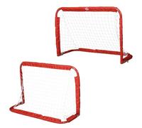 HOMCOM Set 2 Porte da Calcio Pieghevoli con 4 Picchetti 90x36x60 cm Rosso | da Esterno, Rete da Calcio in Metallo e Tetrolon