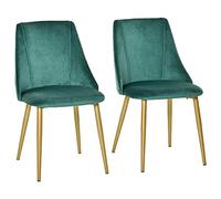 HOMCOM Set 2 Sedie da Pranzo Imbottite Moderne con Rivestimento e Schienale, Gambe in Ferro da Cucina, Salotto o Soggiorno in Stile Moderno, Verde, 50x56.5x85cm