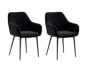 HOMCOM Set 2 Sedie Sala da Pranzo Imbottite in Stile Nordico, Sedie Cucina in Tessuto, Poltrona Imbottita con Braccioli e Gambe in Acciaio per Soggiorno, 54x57x80 cm, Nero