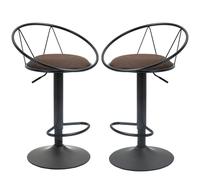 HOMCOM Set 2 Sgabelli da Bar Girevoli, Sgabelli Cucina con Schienale e Poggiapiedi in Metallo, Altezza Regolabile e Seduta Imbottita per Soggiorno e Cucina, Marrone 51x46x78-100cm