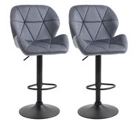 HOMCOM Set 2 Sgabelli Alti da Bar e Cucina in Velluto con Altezza Regolabile, Schienale, Poggiapiedi e Ampia Base Tonda in Metallo, Grigio Aosom