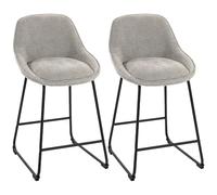 HOMCOM Set 2 Sgabelli Bar 64 cm con Schienale, Chenille, Grigio | Sedie da Bar Moderne ad Altezza Bancone, con Poggiapiedi, Senza Braccioli, per Isola Cucina e Sala da Pranzo