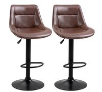 HOMCOM Set 2 Sgabelli Bar con Altezza Regolabile, Sgabelli Alti Cucina in Finta Pelle e Pioppo con Poggiapiedi e Ampia Base Rotonda in Acciaio, Sedie Bar Alte Girevoli a 360°, Marrone