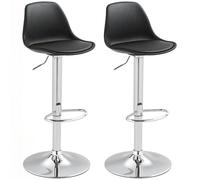 HOMCOM Set 2 Sgabelli Bar con Altezza Regolabile, Sgabelli Cucina Alti in PU con Schienale, Poggiapiedi e Seduta Morbida, Struttura in Acciaio, Sedie Bar Alte Girevoli a 360°, per Penisola, Nero