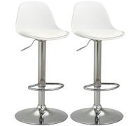 HOMCOM Set 2 Sgabelli Bar con Altezza Regolabile, Sgabelli Cucina Alti in PU con Schienale, Poggiapiedi, Seduta Morbida, Struttura in Acciaio, Sedie Bar Alte Girevoli a 360°, per Penisola, Bianco