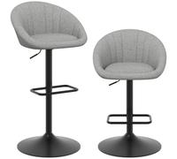 HOMCOM Set 2 Sgabelli Bar con Schienale, Altezza Regolabile, Grigio | Sgabelli Cucina Girevole a 360°, Poggiapiedi Integrato, Braccioli, Sedie Bar Alte in Tessuto, per Soggiorno, Sala da Pranzo