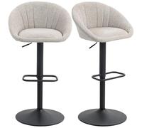 HOMCOM Set 2 Sgabelli Bar con Schienale e Braccioli, Altezza Regolabile, Sgabelli Cucina Girevole a 360° con Poggiapiedi Integrato, Sedie Bar Alte in Tessuto, per Soggiorno, Sala da Pranzo, Beige