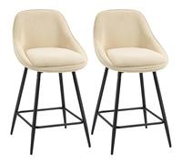 HOMCOM Set 2 Sgabelli Bar con Schienale e Braccioli, Sgabelli Cucina Girevole a 360° con Poggiapiedi Integrato, Sedie Bar Alte in Velluto a Coste, per Soggiorno, Sala da Pranzo, Penisola Cucina, Beige