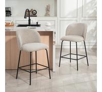 HOMCOM Set 2 Sgabelli Bar con Schienale Ergonomico, Sgabelli Cucina in Lino con Poggiapiedi, Gambe in Acciaio, Seduta Ampia Imbottita, Sedie Bar Alte per Soggiorno, Sala da Pranzo, Cucina, Grigio Non