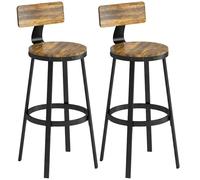 HOMCOM Set 2 Sgabelli Bar Cucina, Schienale, 73.8cm, Marrone Rustico
