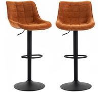 HOMCOM Set 2 Sgabelli Bar Girevoli e Regolabili con Base Metallo e Schienale, Marrone Aranciato Aosom Italy