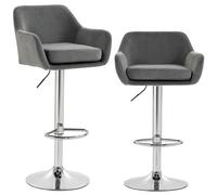 HOMCOM Set 2 Sgabelli Bar Girevoli in Velluto con Altezza Regolabile, Grigio