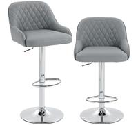 HOMCOM Set 2 Sgabelli Bar in PU con Altezza Regolabile, Grigio Chiaro