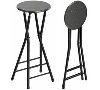 HOMCOM Set 2 Sgabelli Bar Pieghevoli con Doppio Poggiapiedi 34x30x70 cm Nero