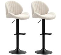 HOMCOM Set 2 Sgabelli Cucina con Altezza Regolabile con Schienale Beige | Sgabelli Alti da Bar, Tessuto Effetto Ciniglia, Poggiapiedi, Ampia Base in Acciaio, Girevoli a 360°