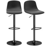 HOMCOM Set 2 Sgabelli Cucina con Schienale e Poggiapiedi Girevoli Nero | Sgabelli Alto da Bar e Bancone, Altezza Regolabile, Imbottitura in Pelle PU, Sedie Alte da Bar Girevoli a 360°