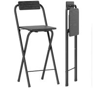 HOMCOM Set 2 Sgabelli Cucina Pieghevoli con Schienale e Poggiapiedi, Sgabelli Alto da Bar e Bancone in MDF e Acciaio, Sedie Alte da Bar, 37x45x87 cm, Nero
