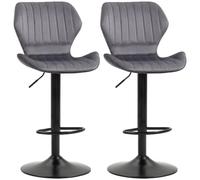 HOMCOM Set 2 Sgabelli da Bar ad Altezza Regolabile, Sgabelli Cucina Alti con Seduta Ergonomica e Poggiapiedi in Effetto Velluto e Metallo, 47x51.5x92-114 cm, Grigio