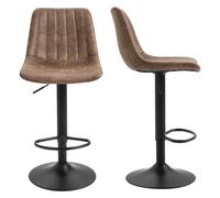 HOMCOM Set 2 Sgabelli da Bar in Stile Industriale con Schienale, Poggiapiedi e Altezza Regolabile, in Microfibra Marrone