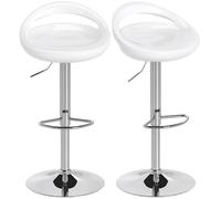 HOMCOM Set 2 Sgabelli da Bar Alti, Sgabelli Girevoli a 360°, con Schienale e Poggiapiedi, Altezza Regolabile, Base in Acciaio, per Sala da Pranzo e Cucina, 46x41x76-96cm, Bianco