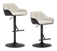 HOMCOM Set 2 Sgabelli da Bar con Schienale e Braccioli Alti Grigio Chiaro | Poggiapiedi, Sgabelli Cucina Regolabili Girevole, Tessuto e PU, Base Antiscivolo, per Bancone, Ristorante