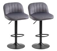 HOMCOM Set 2 Sgabelli da Bar Effetto Velluto con Schienale e Poggiapiedi, Sgabelli da Cucina Girevoli con Altezza Regolabile, 43x45x81-101cm, Grigio