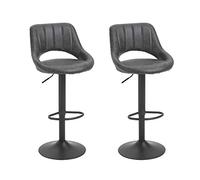 HOMCOM Set 2 Sgabelli da Bar Girevoli con Schienale e Poggiapiedi, Sgabelli Cucina Alti Moderni con Altezza Regolabile Base in Metallo Seduta Finta Pelle Grigia, 47x52x87-109cm